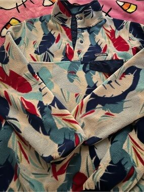 Patagonia Synchilla Fleece Pullover - Cream, Teal & Navy with Red